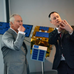 His Royal Highness the Prince of Wales at the ELSA d Mission Control Centre L R HRH, Al Colebourne, Head of Spacecraft Operations, Astroscale. Credit David Fisher