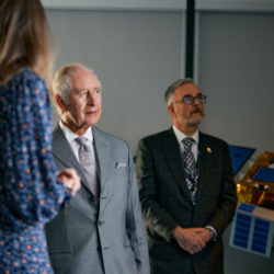 L R Harriet Brettle, Head of Business Analysis, His Royal Highness the Prince of Wales, John Auburn, Managing Director, Astroscale Ltd. Credit David Fisher