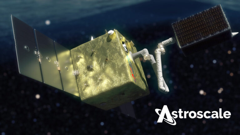 Close up image of Astroscale UK ADR servicer COSMIC with captured client satellite. Copyright Astroscale