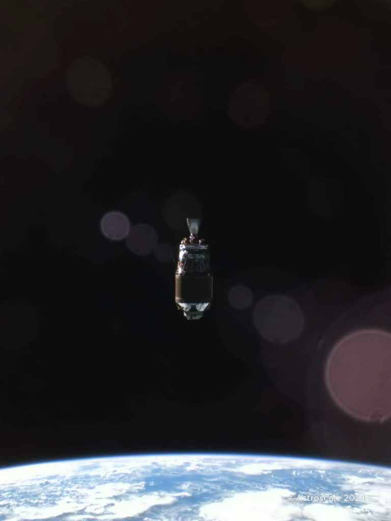 Space Debris Above Earth Taken During Fly Around Observation by Astroscale's ADRAS J